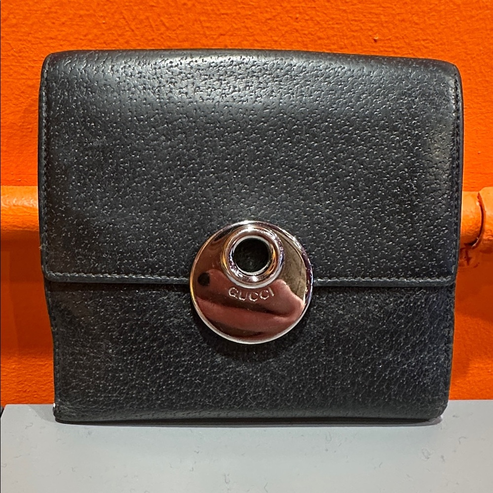 Gucci Eclipse Insignia Black Leather Compact Wallet